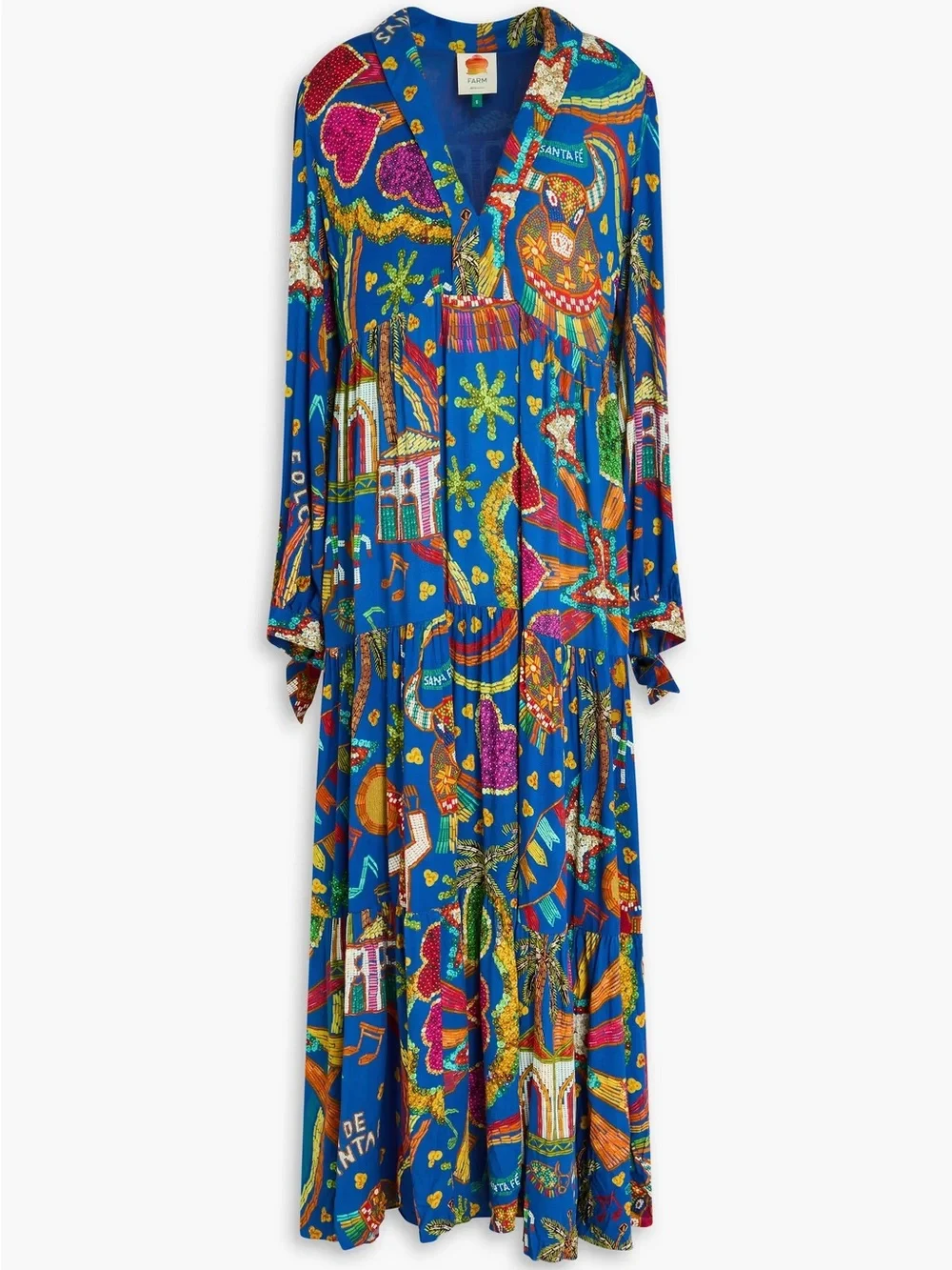 Farm Rio Boi de Santa Fé Blue Folk Party Maxi Dress XL - Picture 2 of 10